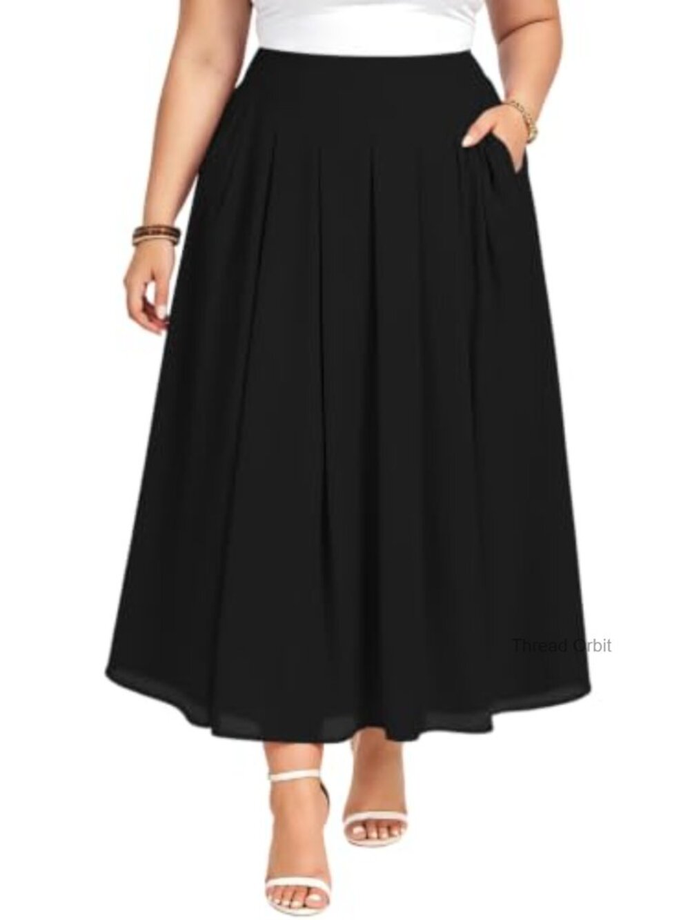 Plus Size High Waist Elastic Maxi Skirt Flowy Pleated A-Line Summer